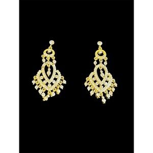 PIERCED EARRINGS CHANDELIER DANGLE GOLD FINISH CLEAR RHINESTONE COCKTAIL/WEDDING